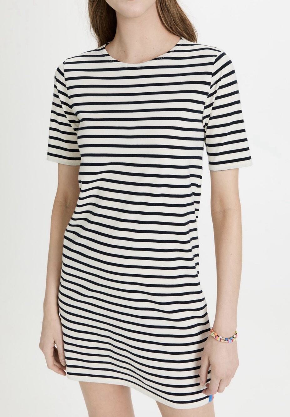 KULE The Tee Mini Dress — Small Cream Navy Stripe Cotton Coastal Prep Minimalist